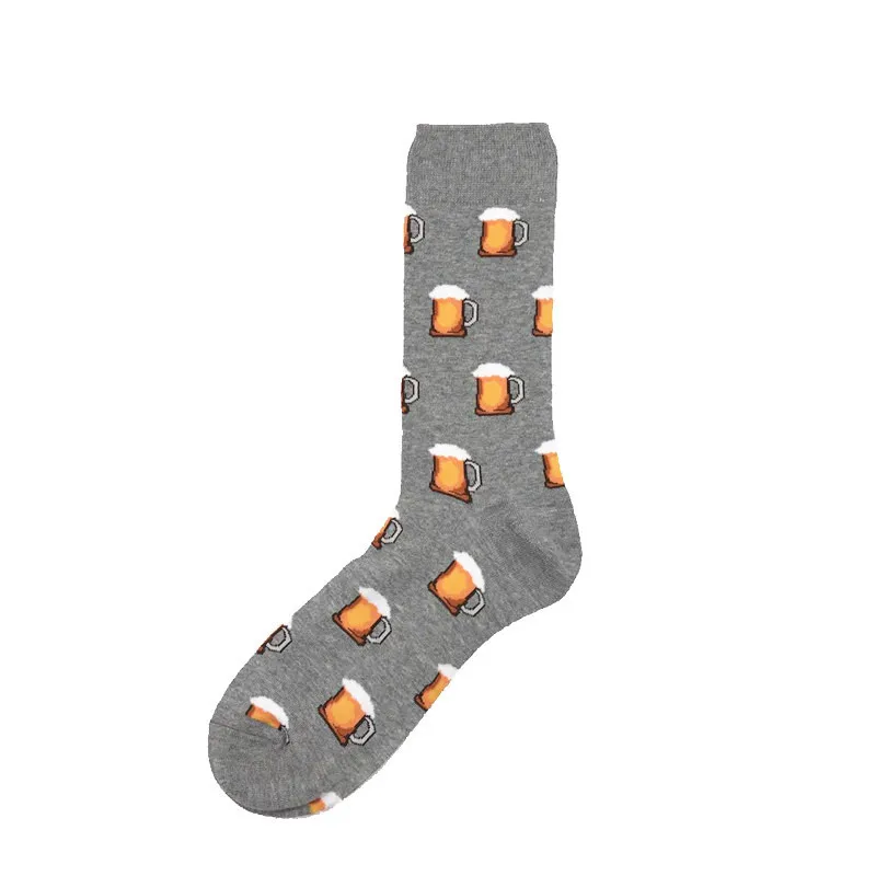 Chaussettes créatives drôles de bande dessinée pour hommes, nourriture délicieuse, bière, hamburger, impression, équipage, Sokken, Harajuku, Hip