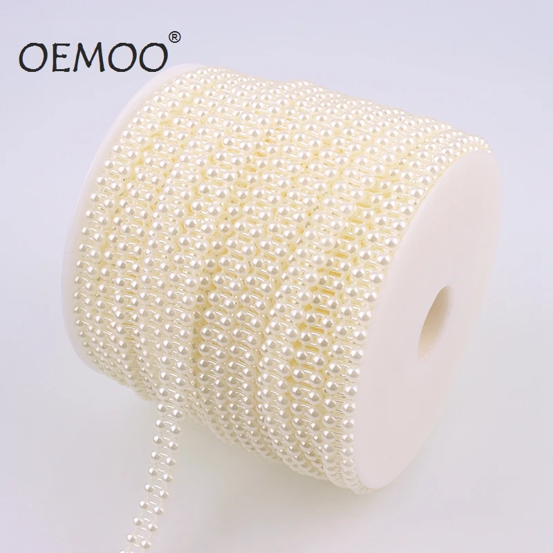 

Flat Back Plastic Pearl Trim Artificial Ivory White 2 Rows 4mm Half Round Pearl Beads String Trim Chain Sew Pearl cup chains