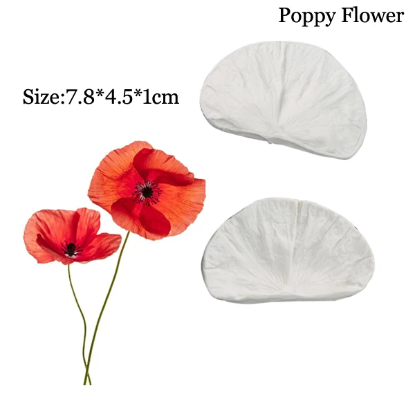 Large Poppy Fondant Mould Petals Veiner Silicone Mold Cake Decorating Fondant Impression Flower Mold Sugarcraft Cake Mold CS314