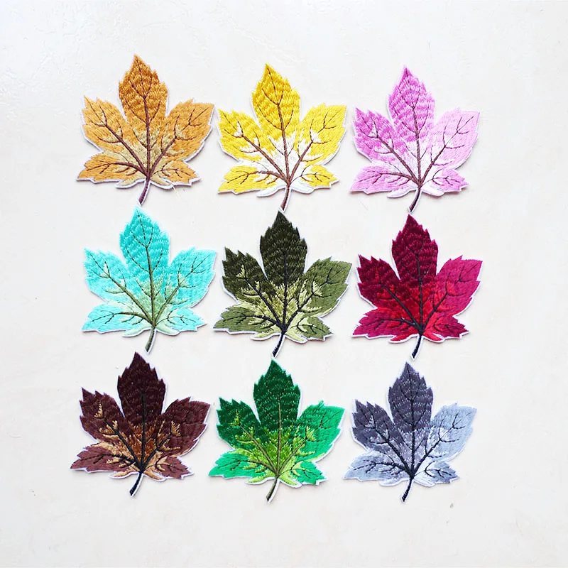 12 Kinds Maple Leaf Embroidery Iron On Patch For Clothing Sewing Badge Leaves Applique Dresses Shoes Bag Decoration DIY Apparel