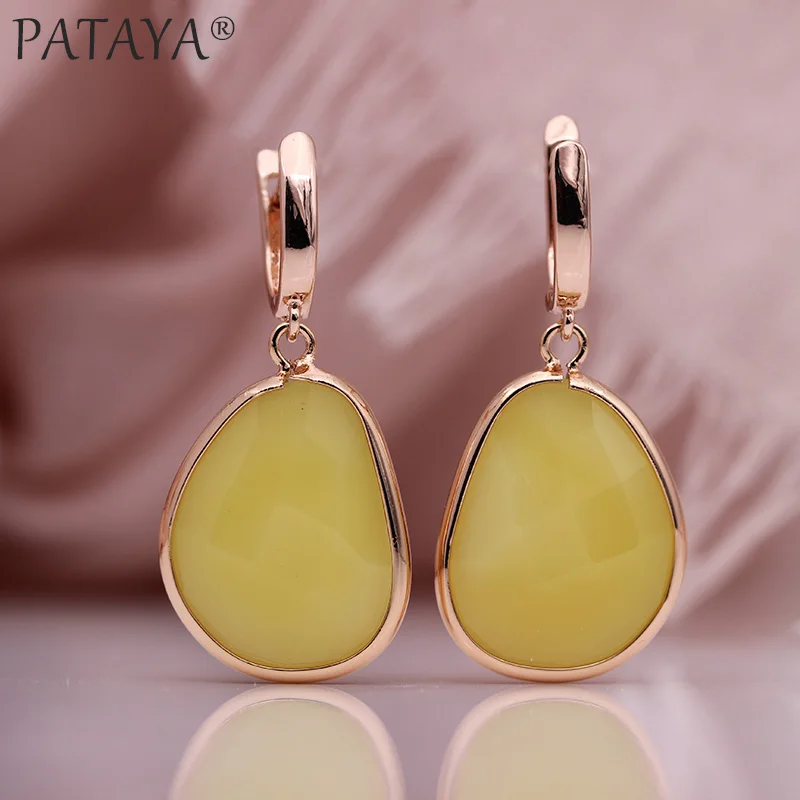 PATAYA New Irregular Green Artificial Zircon Long Dangle Earrings 585 Rose Gold Color Women Fine Wedding Simple Fashion Jewelry