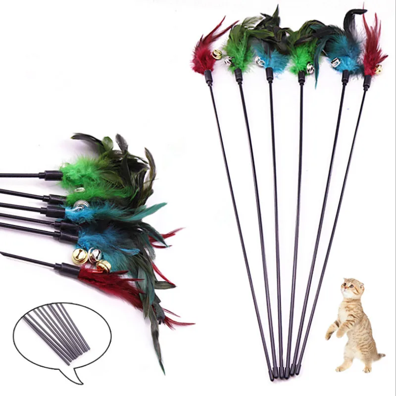 

2Pcs Feather Cat Toys Funny Bell Rod Toys for Cat Kitten Playing Interactive Toy Cat Products Pet Supplies