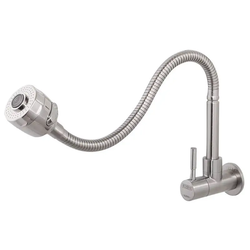 

MTTUZK 304 Stainless Steel Wall Mounted Faucet Brushed Kitchen Faucet Single Cold Universal rotating Tap Torneira Crane