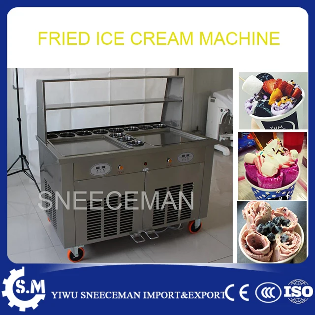 

110v 220v Thailand Fried Ice Cream Machine Snack Machine Ice Cream Cold Plate Double Pan Fried ice cream roll machine