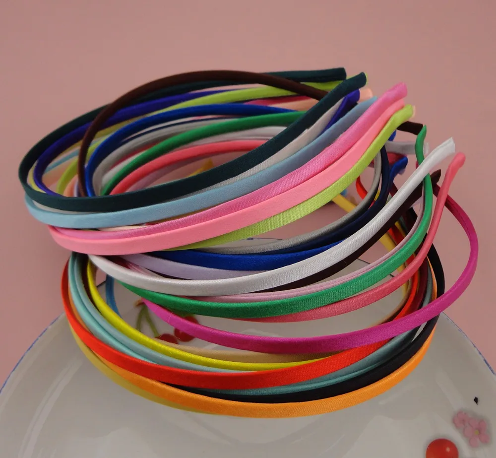 10PCS 5mm Assorted Colors Satin Fabric Full Covered Plain Metal Hair Headbands hairbands for DIY hair jewelry