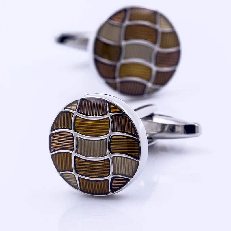 KFLK jewelry for men\'s brand of high quality shirts cufflinks round brown cufflinks fashion wedding gift button guests