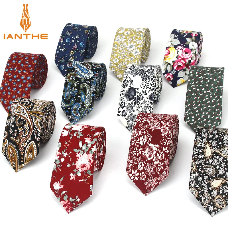 6cm Vintage Floral Cotton Brand Ties for Men Wedding Black Tie Slim Gravatas Corbatas Fashion Casual Printed Tie Necktie Cravate