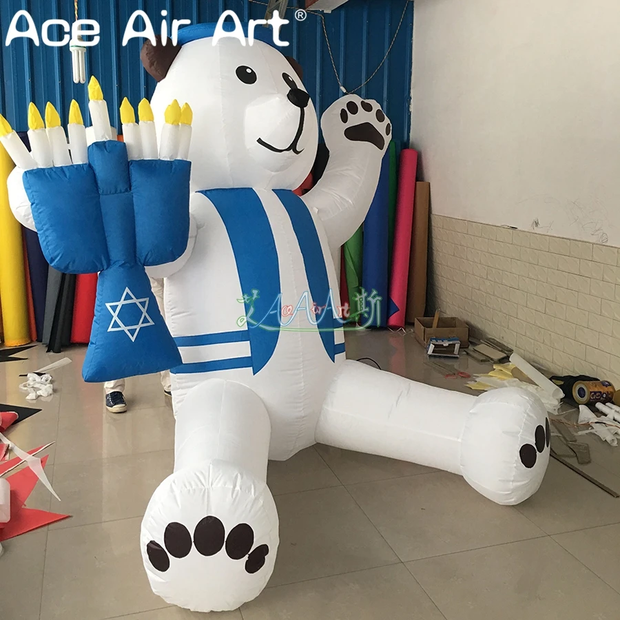 2m H Inflatable Bear with Candle in Hand Chanukah Inflatable Advertising and Hanukkah Holiday Decorations