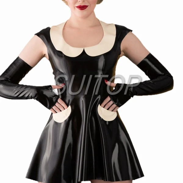 

black color latex casual mini dress pussy suits for woman boblewoman sweeter sundress lovely with gloves princess