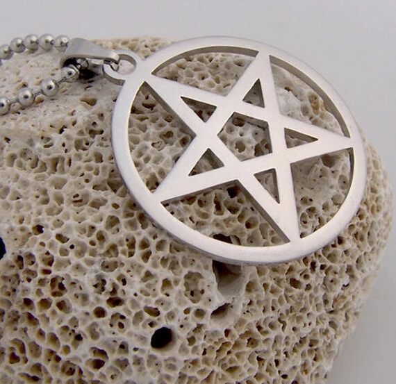 Top Selling New style Stainless Steel  pentagram Satan worship Pendant Beaded Necklace 24\'\'