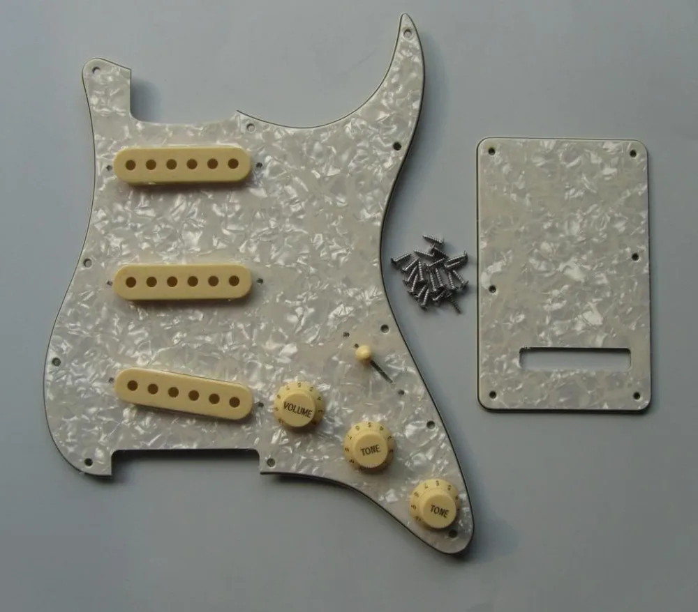 KAISH ST Pickguard Back Plate Aged Pearl with Cream Pickup Covers Knobs Tip