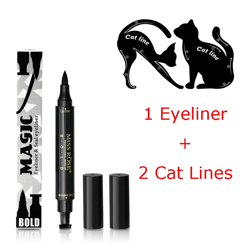 

1Pc Quick Dry Makeup Eyeliner Waterproof Eyeliner Pen With Stamp+2Pcs Eye Cat Line Eyeliner Stencils Best Selling 2018 Products