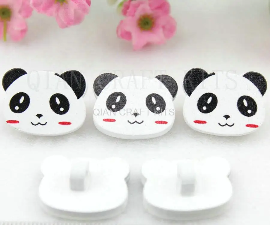 250pcs panda animal lovely kawaii wood wooden sewing shank buttons for DIY handicraft 24*23mm hand glued kitsch beads charm