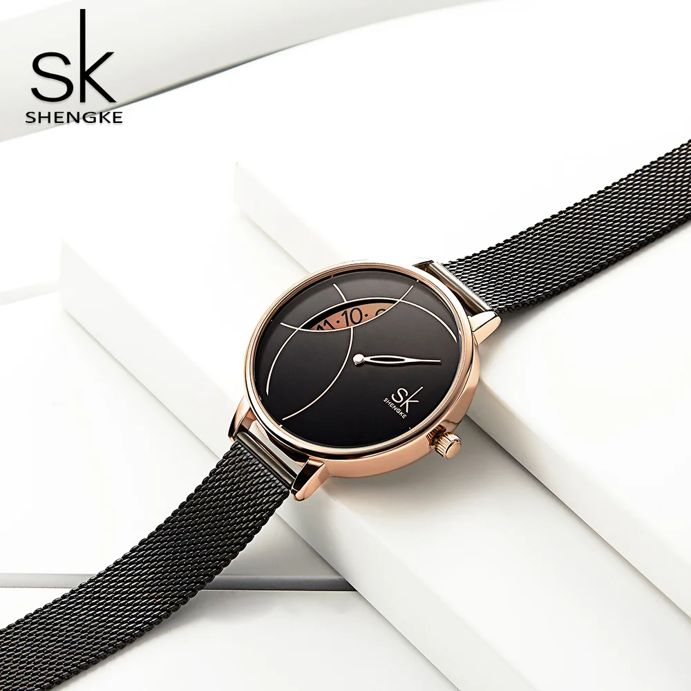 Shengke Fashion Watch Women Lady Casual Watches Stainless Steel Mesh Band Stylish Desgin Quartz Watch Relogio Feminino new 2022