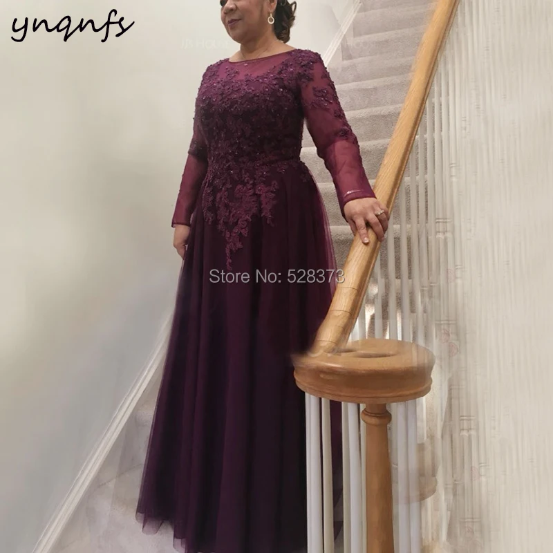 YNQNFS MD278 Elegant Long Sleeve A Line Mother of the Bride Dresses Plus Size Abiye Evening Wear Formal Gown Vestidos 2019