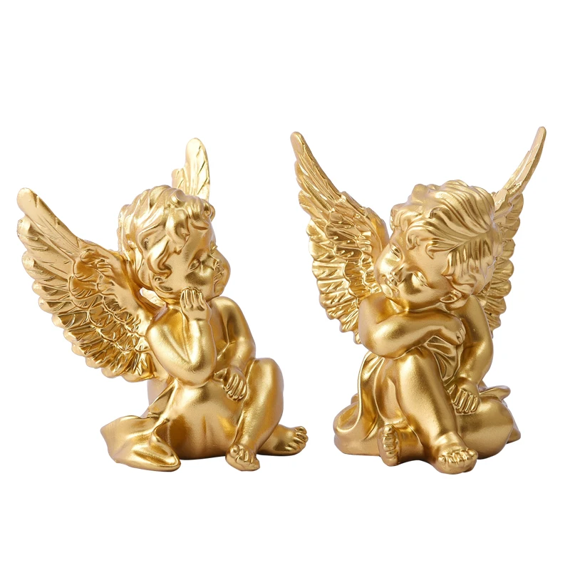 

White Gold European Creative Resin Cute Angel Boy Statues Crafts Home Desktop Figurines Decoration Fairy Ornaments Accessories