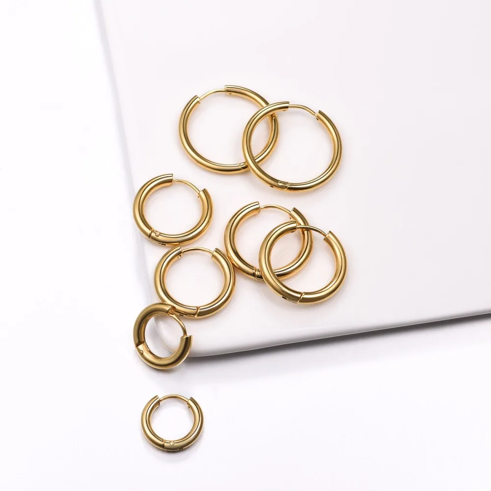 U7 Simple Round Hoop Earrings For Women 4 Pairs/Set 10/14/16/20 mm Stainless Steel Gold/Black Color Minimalist Jewelry E1006