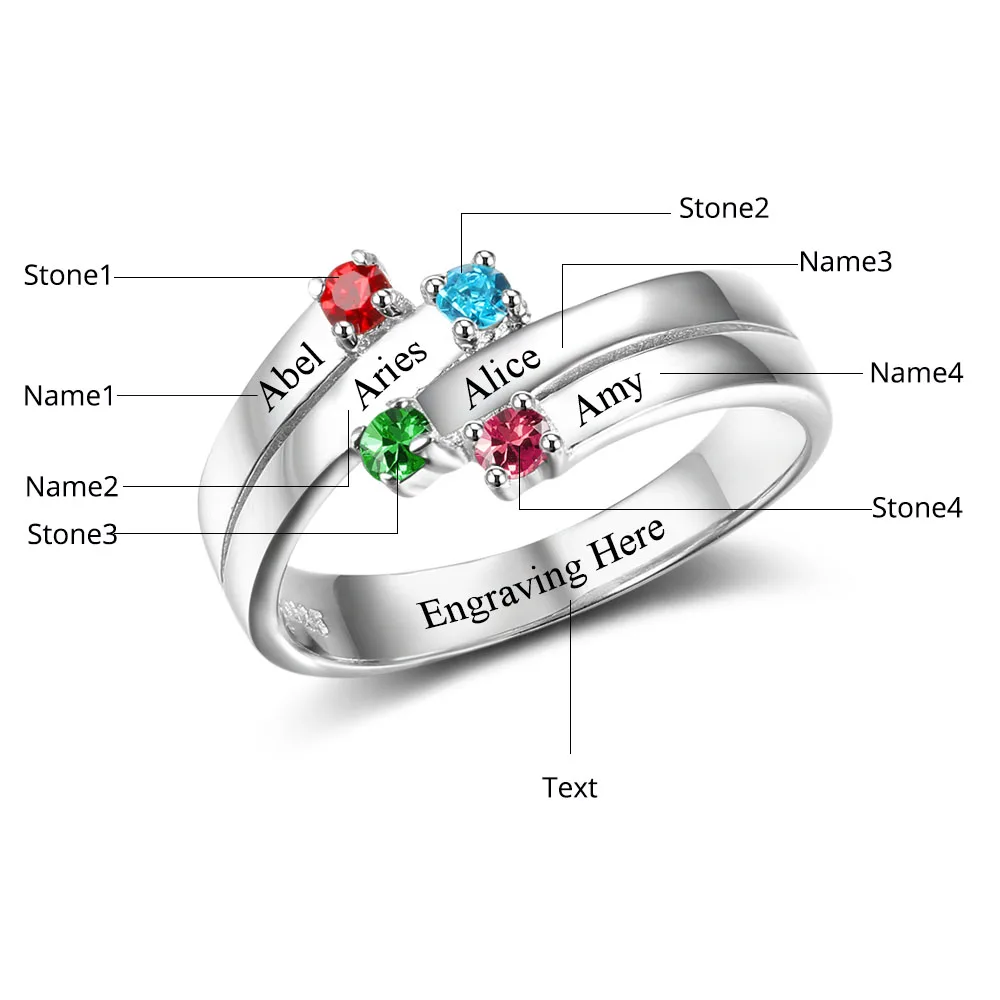 Imagem -04 - Família 925 Sterling Silver Anel com Gravar Nomes Custom Birthstone Aniversário Comemoração Presente Jóias Ora Ri102507