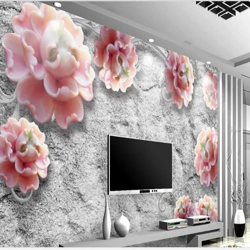 

wellyu Customized large - scale murals relief Peony flower vine 3D TV background wall non - woven wallpaper papel de parede