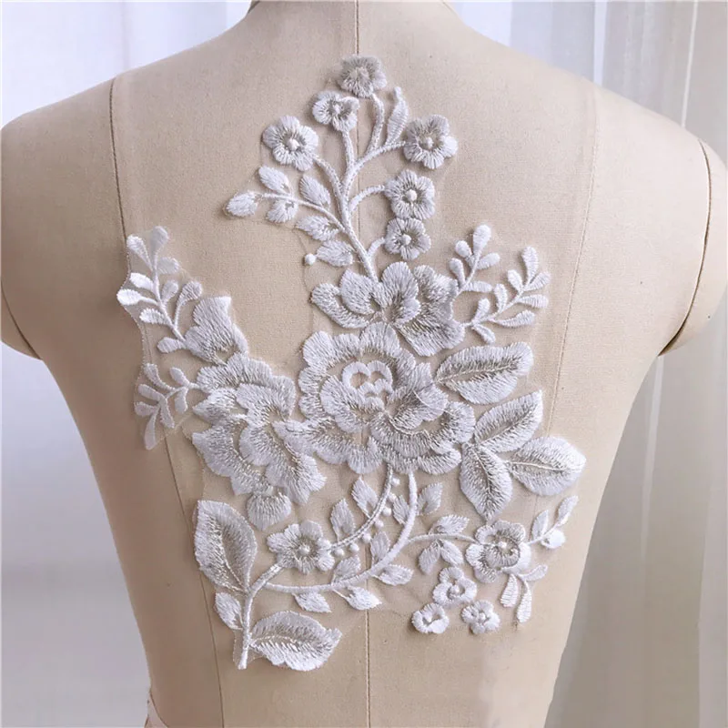 

20 шт. вышитых кружевных аппликаций, кружевная тесьма, белые сетчатые кружевные аксессуары цвета слоновой кости для платьев, рукоделия, свадебных украшений, костюмов