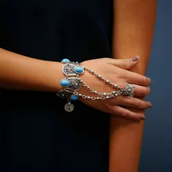 Gypsy Boho Ethnic Finger Bracelet Coin Tassel Acrylic Stone Beads Man's Women's Bracelets Vintage Indian Tribal Festival Jewelry
