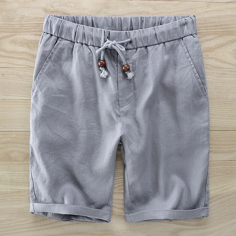 New pure linen mens shorts loose casual large size 30-40 shorts men brand solid breathable fashion short for men pantalones