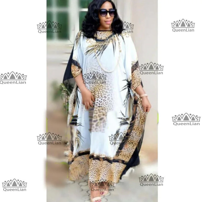 New Fashion Leopard Grain Pattern  Chiffon Super Size African Loose Long Dashiki Traditional Party Dress For Lady(XF07#)