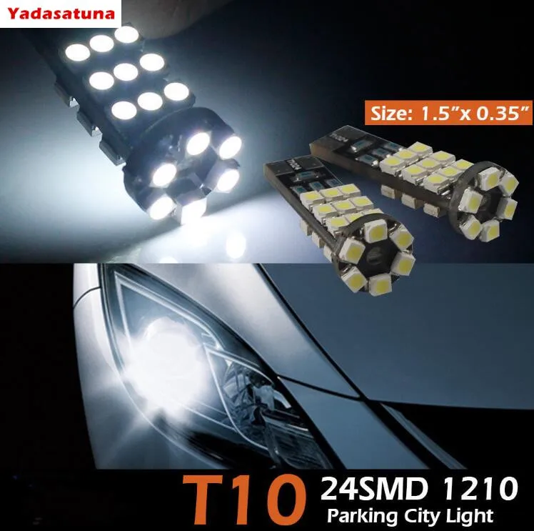 2* WHITE 24-SMD T10 168 2825 W5W Canbus Error Free Parking Eyelid Lights for European Cars *Lifetime Warranty*