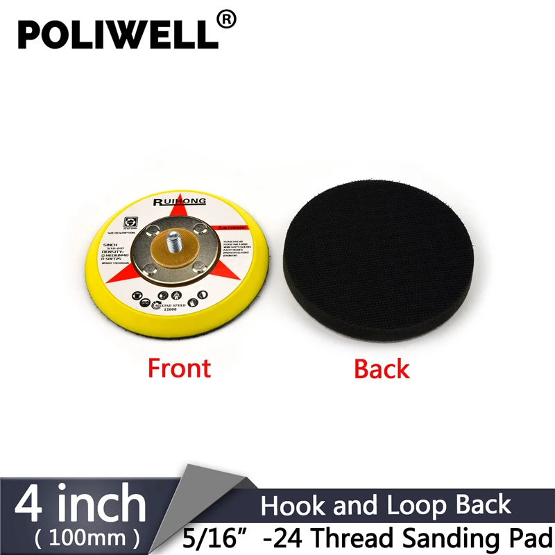 

POLIWELL 100mm 4 Inch Pneumatic Hook and Loop Back Up Sanding Pad 5/16"-24 Thread Sander Disk for Sanding Discs Backing Pad