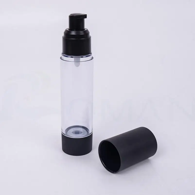 

50ml Classic Black Vacuum Airless Pump Bottle Cosmetic Essence Oil Lotion Packaging Refillable Bottle lin3448