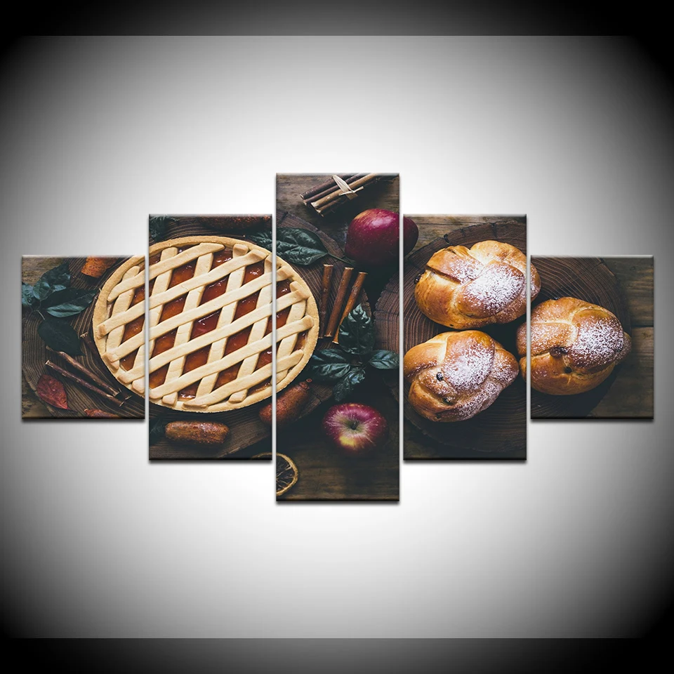 Bread and fruit on table 5 Piece HD Wallpapers Art Canvas Print modern Poster Modular art painting kitchen Home Decor