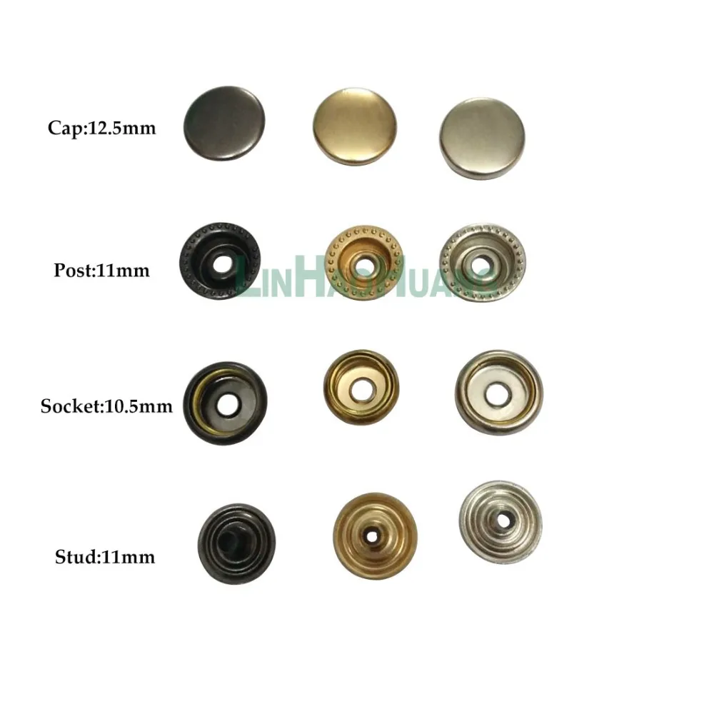 100sets/lot 12.5mm four part brass metal button ring snap press button snap fasteners silver, black nickle ,ligth gold+tools