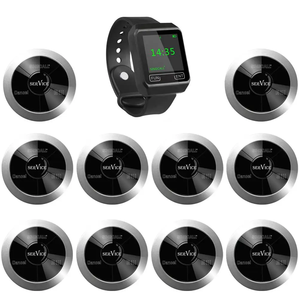Singcall-sistema de Chamadas Botão de Chamada sem Fio Pagers de Convidado do Restaurante Pager de Relógio Mais 10 Teclas Multifuncionais para Chamar de Garçom