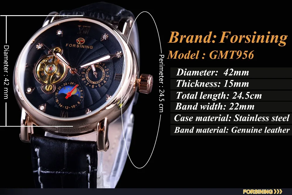 Forsining Fashion Luxury Luminous Hands Rose Golden Men Watches Top Brand Tourbillion Diamond Display Automatic Mechanical Watch