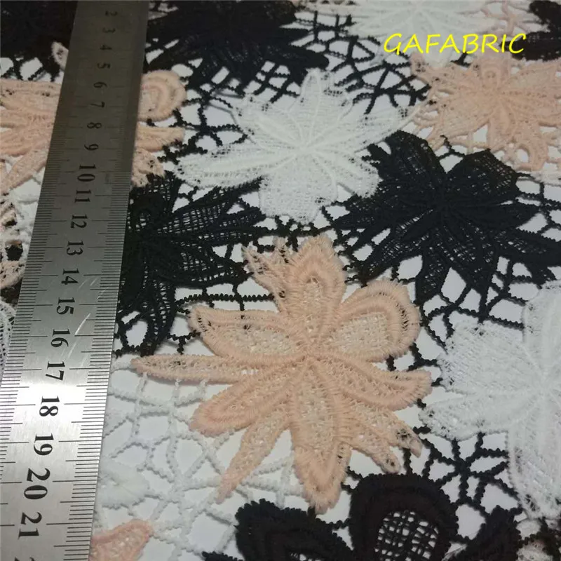 Embroidered Hollow Fabric Milk Silk Flowers lace Fabric Water soluble French Fabric 120 cm width Evening Dress fabric 1 yard