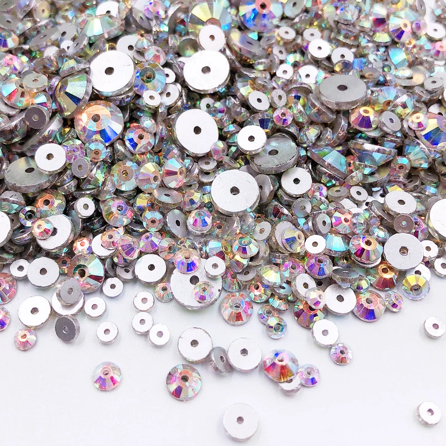 500/1000pcs/Pack Sewing Flatback Rhinestone Clear Crystal Round Glass Beads Sew On Strass Crystal Stones For Clothes Decoration