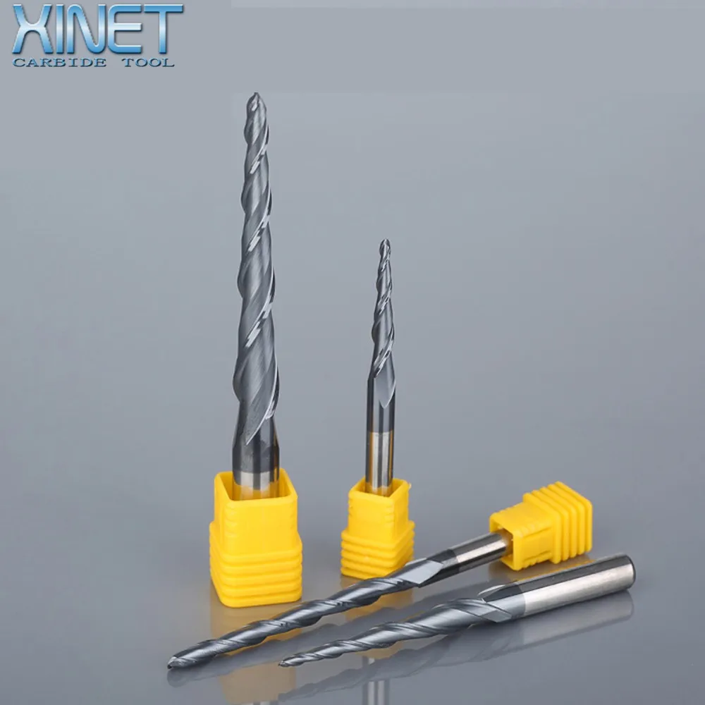 1pcsR0.25/R0.5/R0.75/R1/R2 2F HRC55 4mm&6mm shank Tungsten solid carbideTapere Ball Nose EndMill milling cutter wood knife tools