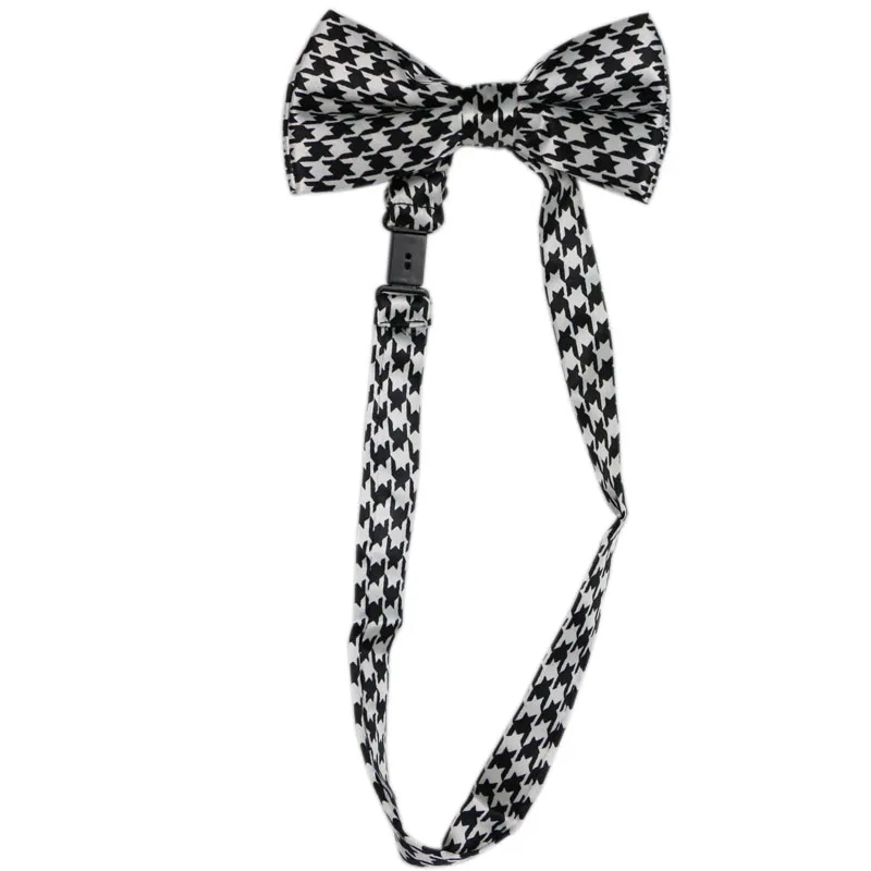 Wysokiej jakości 2.5 cm szeroki czarny biały Houndstooth mężczyzna kobiet szelki Bow Tie Set stałe elastyczne szelki i muszka koszula brac