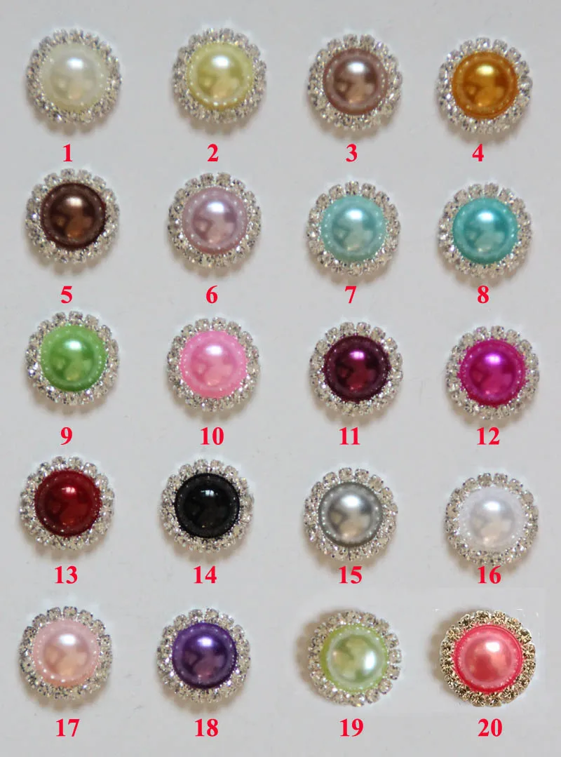 Free Shipping Wholesale 21mm 100pcs/lot  20Colors Flatback Rhinestone Button Peal Button For Hair Flower Wedding Invitation B021