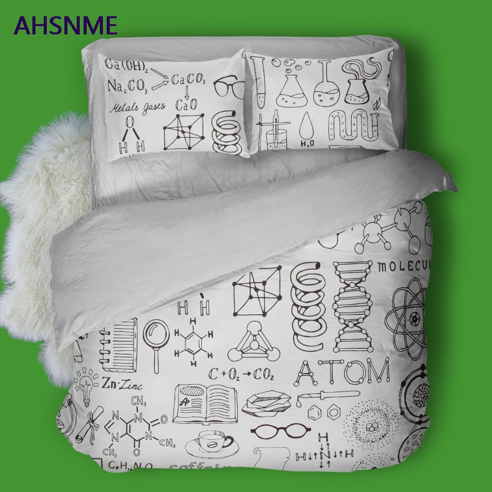 AHSNME GEEK Chemical Formula Quilt cover Set White + Black Bedding Set Carbon + Oxygen equals Carbon Dioxide Customized King Bed