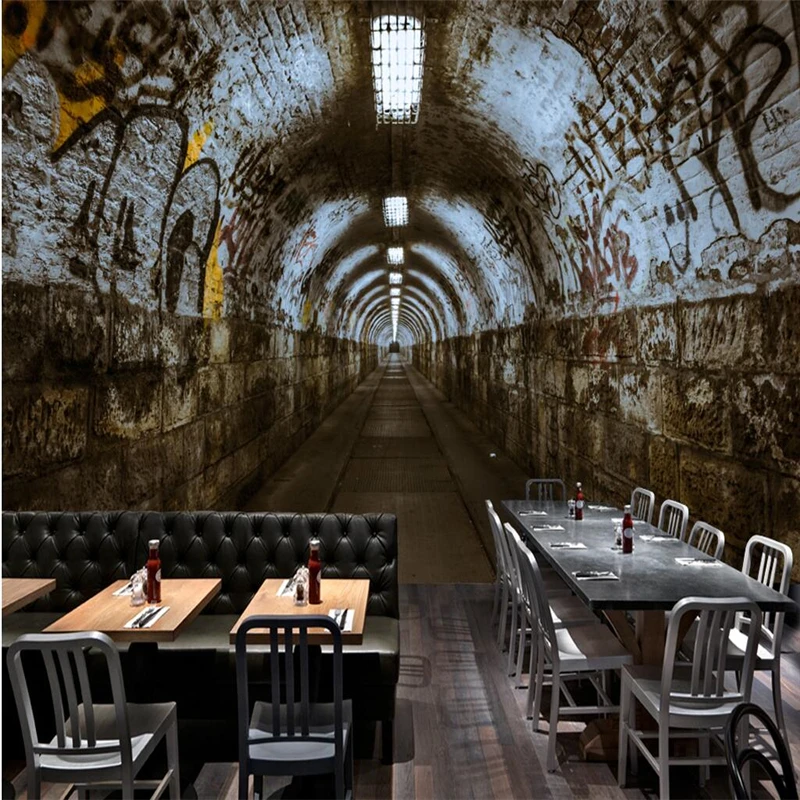 beibehang  Wallpaper Mural Wall Sticker 3D 3D Time Tunnel Channel Bar KTV Restaurant Background Wall papel de parede