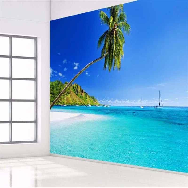 beibehang custom photo 3d wall paper Mediterranean palm mural TV backdrop blue sky clouds large wall mural wallpaper for wall 3d image 2