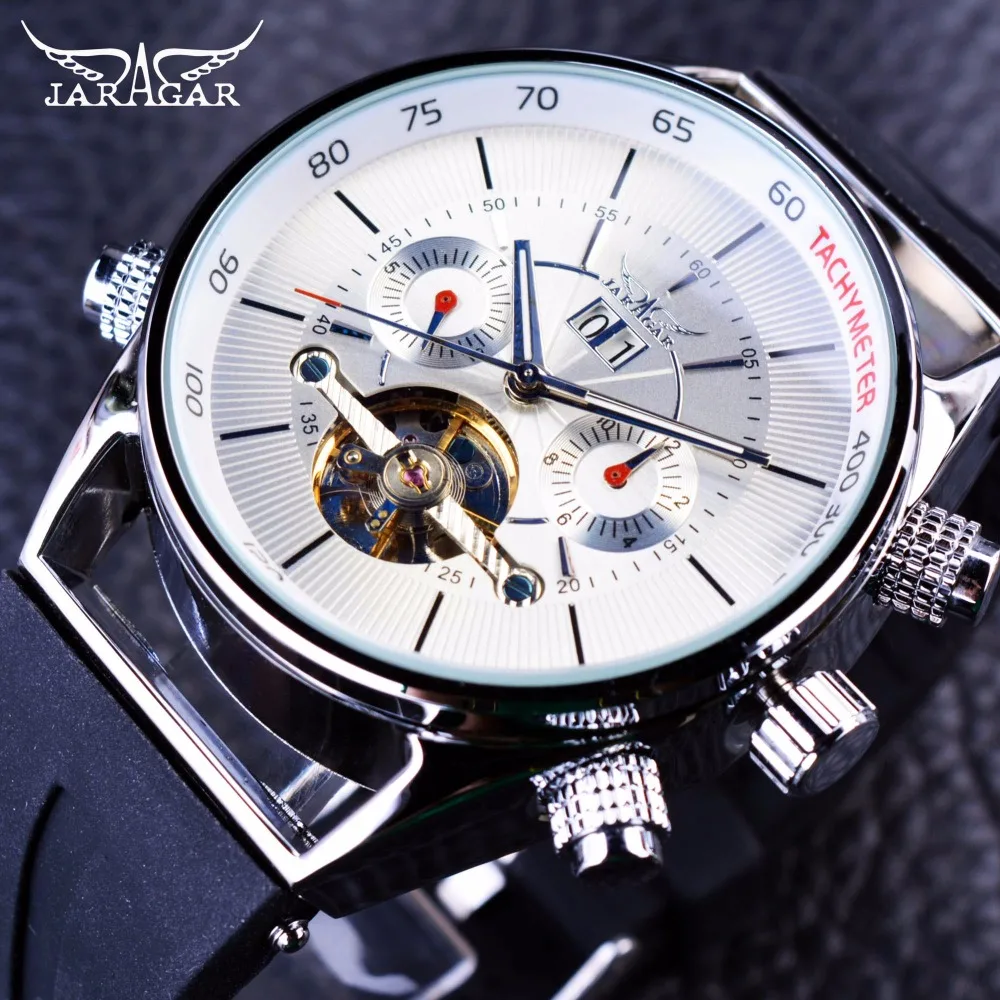 Jaragar Mens Orologi Top Brand di Lusso Automatico Vigilanza di Sport di Modo di Squalo Linee di Design di Gomma Fascia Tourbillion di