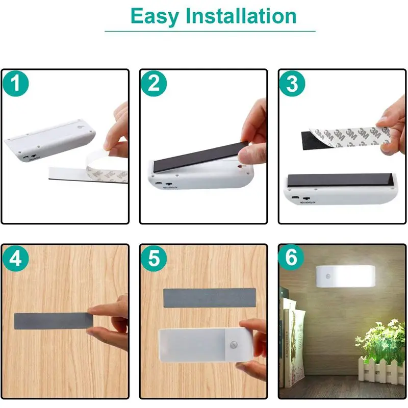 2PCS Motion Sensor Light 12 LED Night Light Night Lamp USB Rechargeable Stick-on For Cabinet Wardrobe Cabinet Cupboard Kitchen