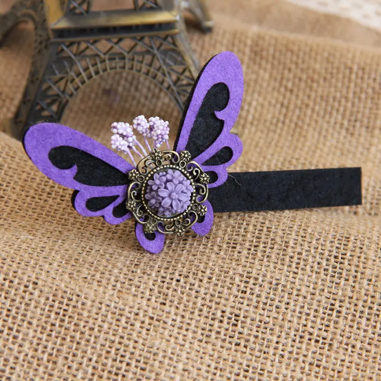 

Princess gothic lolita hair accessory Original romantic rococo vintage cloth art hairpin purple lavender hair clipFJ-77