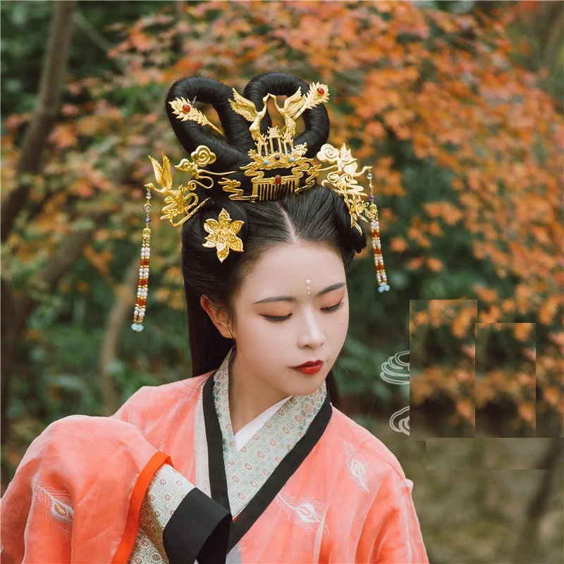 LYZ Ting Gong Ying Wei Jin Period Aesthetic Crane Hair Tiara Hair Accessories Chinese Traditional Handcarving Hair Sticks