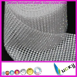 Free shipping! 5 yards transparent plastic base 24 rows rhinestone trimming with high quality clear strass crystal mesh chains