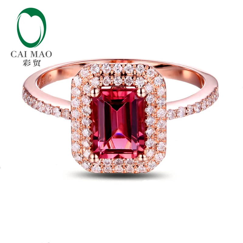 

Caimao 14k Rose Gold 1.01ct Pink Tourmaline Natural Diamond Engagement Ring Fine Jewelry