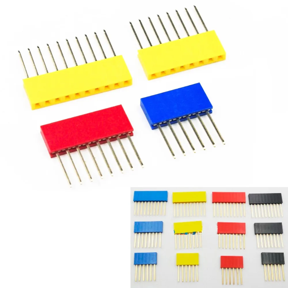 60pcs Colored 2.54mm Single Row Straight Pin Header Female Socket 11mm Long Pin PCB Connectors