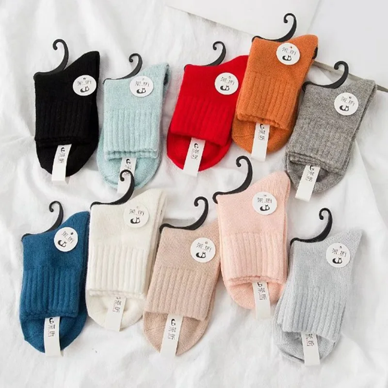 

Rabbit Socks Autumn And Winter Soft Thickened Line Wool Candy Color Warmth Middle Tube Women Socks 5pair/lot